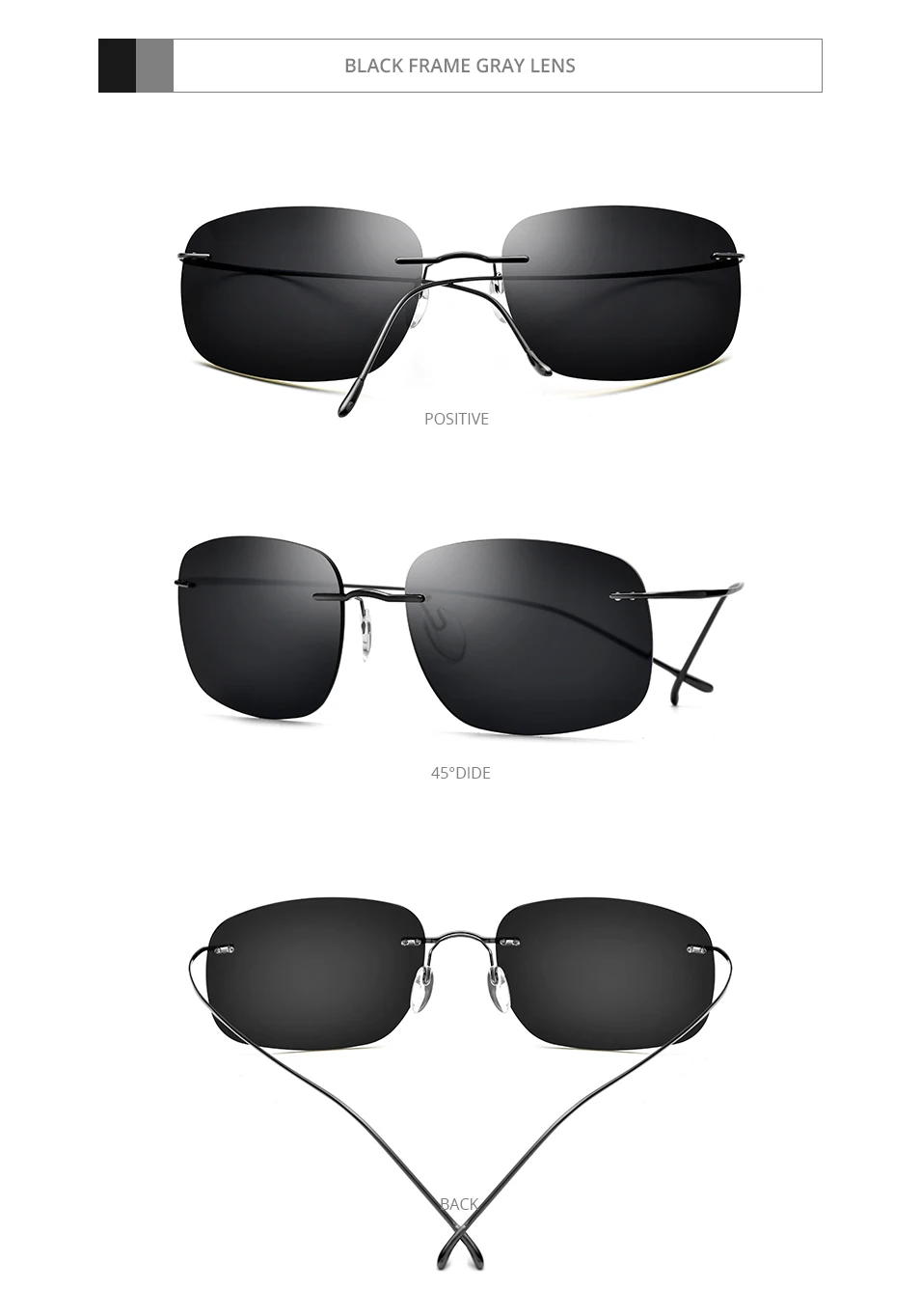FONEX Titanium Rimless Sunglasses Men Austria Ultralight Frameless Square Polarized Sun Glasses for Women Japanese Shades 85694