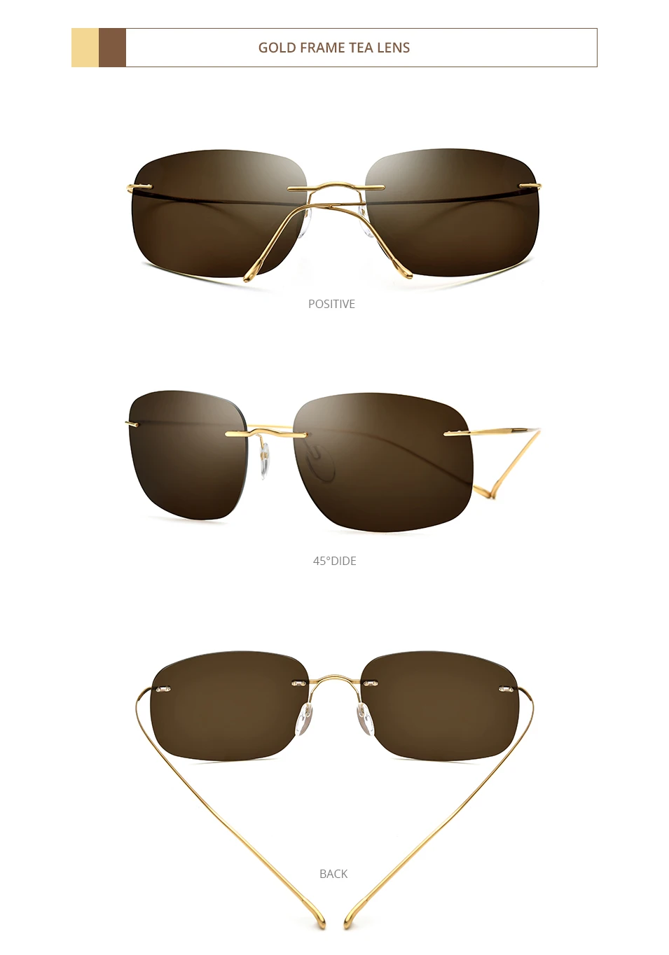 FONEX Titanium Rimless Sunglasses Men Austria Ultralight Frameless Square Polarized Sun Glasses for Women Japanese Shades 85694