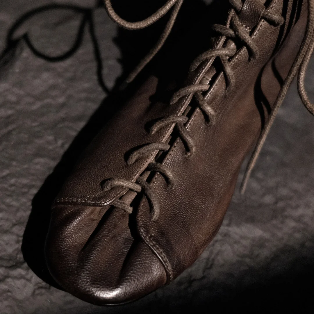 Women's sheepskin lace-up autumn ankle boots 4cm thick med heel elegant ladies short booties high quality daily shoes for woman