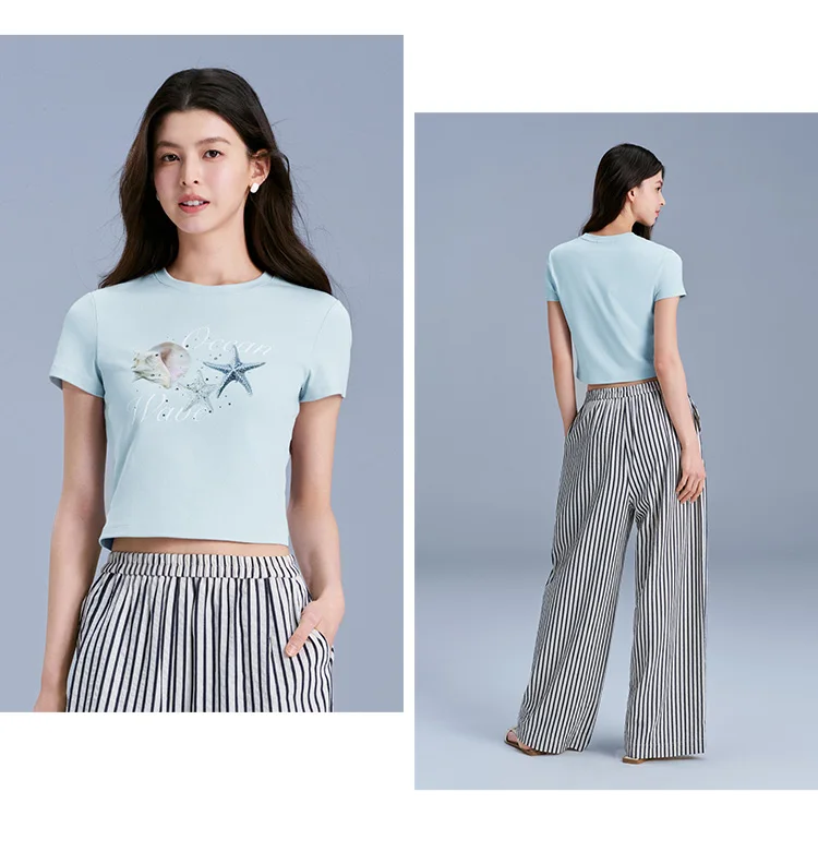 Semir Vacation Style Short Sleeve T-Shirt Women Petite Fit Cooling Print 2025 New Summer Beachwear Ideal for Tropical Holidays