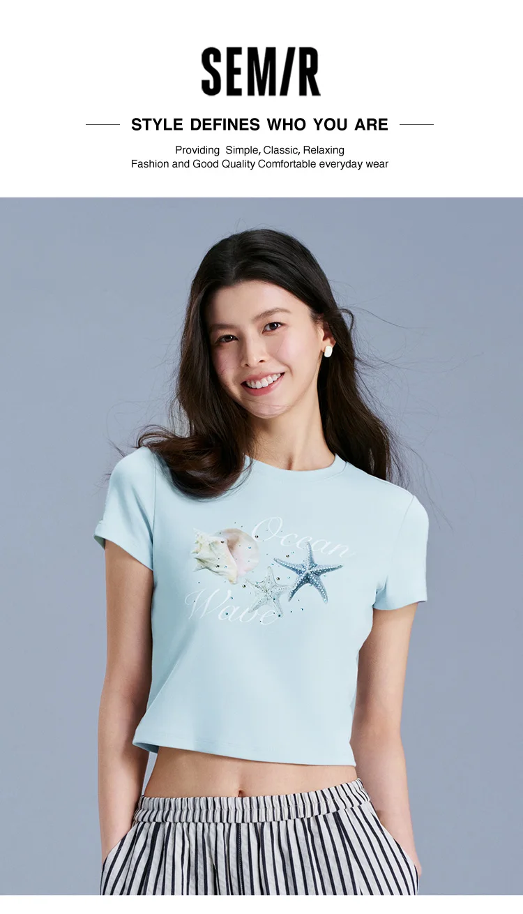 Semir Vacation Style Short Sleeve T-Shirt Women Petite Fit Cooling Print 2025 New Summer Beachwear Ideal for Tropical Holidays