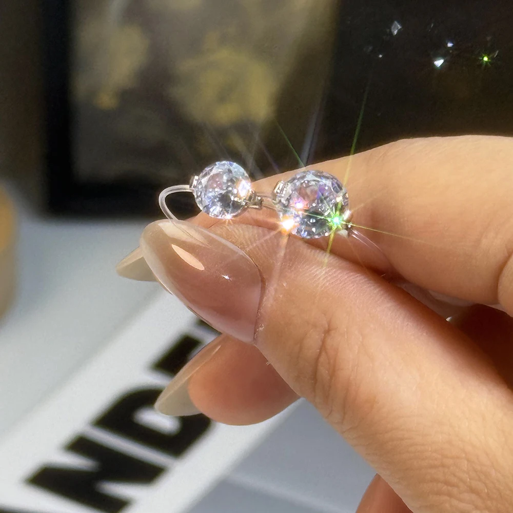 IGOTOS Transparent Fishing Line Moissanite Ring Certified S925 Sterling Silver Round Diamond Ring Wedding Band Jewelry for Women
