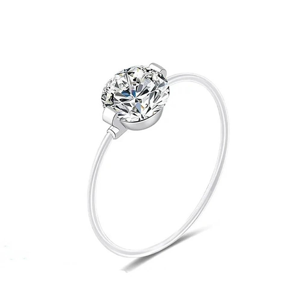 IGOTOS Transparent Fishing Line Moissanite Ring Certified S925 Sterling Silver Round Diamond Ring Wedding Band Jewelry for Women