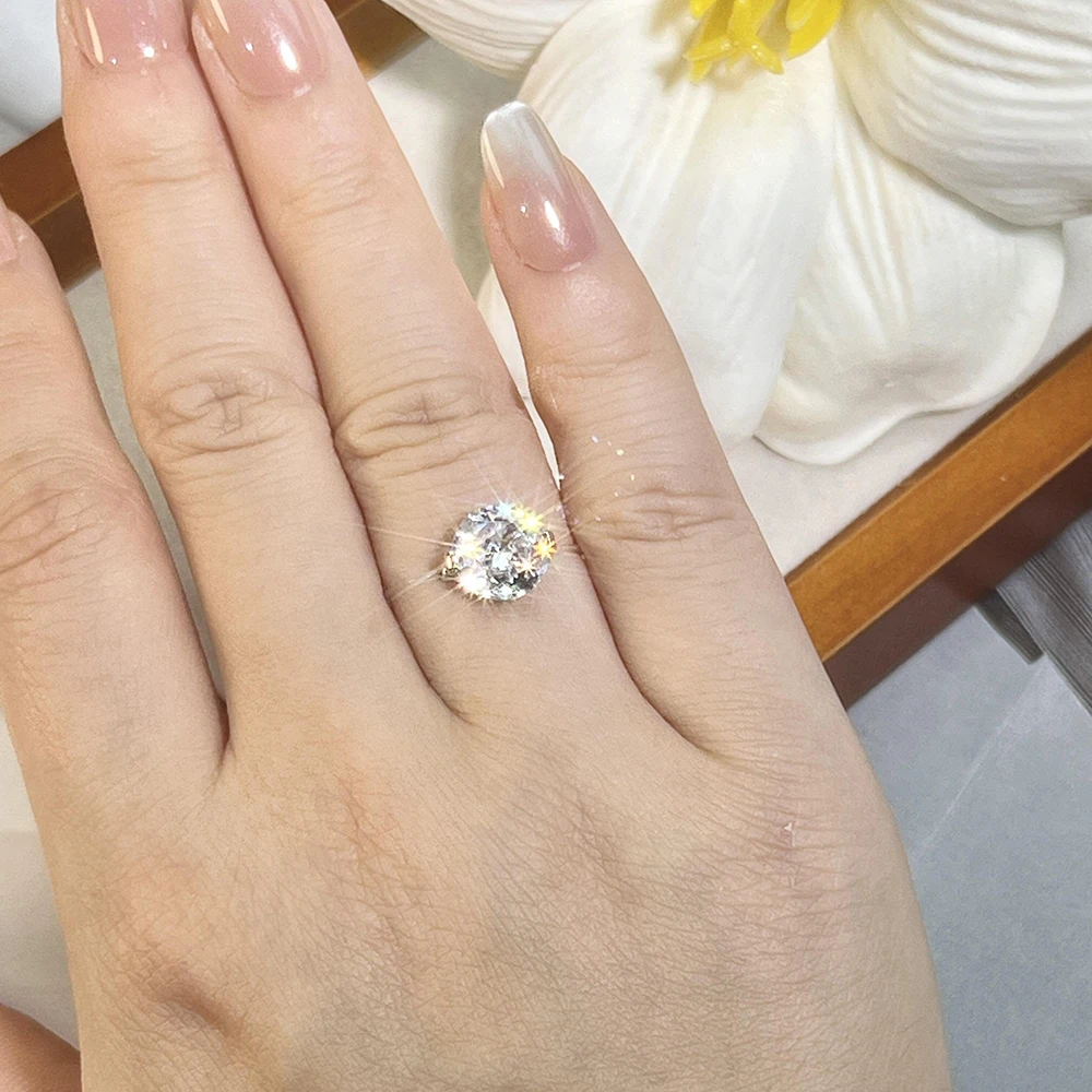 IGOTOS Transparent Fishing Line Moissanite Ring Certified S925 Sterling Silver Round Diamond Ring Wedding Band Jewelry for Women