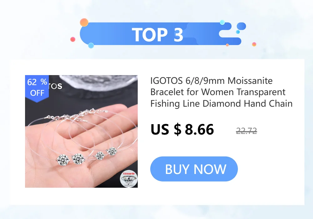 IGOTOS Transparent Fishing Line Moissanite Ring Certified S925 Sterling Silver Round Diamond Ring Wedding Band Jewelry for Women