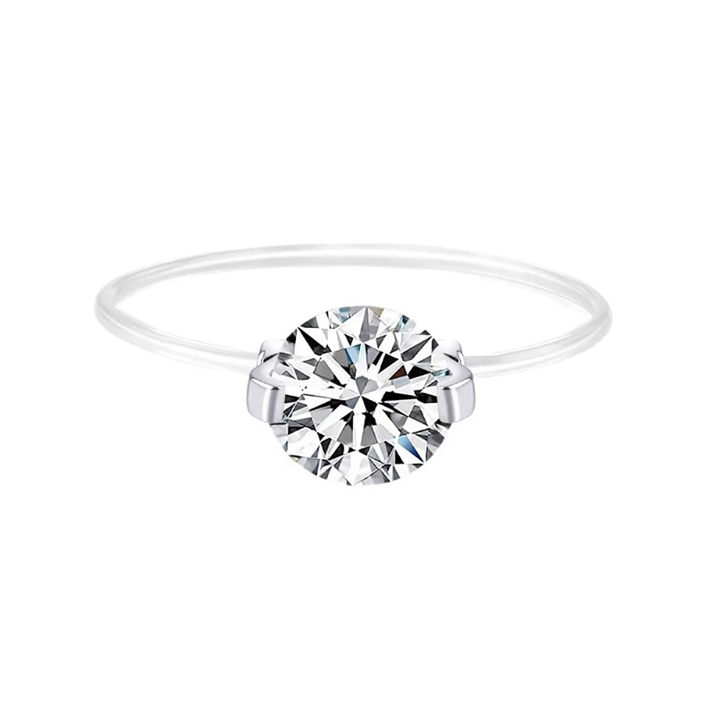 IGOTOS Transparent Fishing Line Moissanite Ring Certified S925 Sterling Silver Round Diamond Ring Wedding Band Jewelry for Women