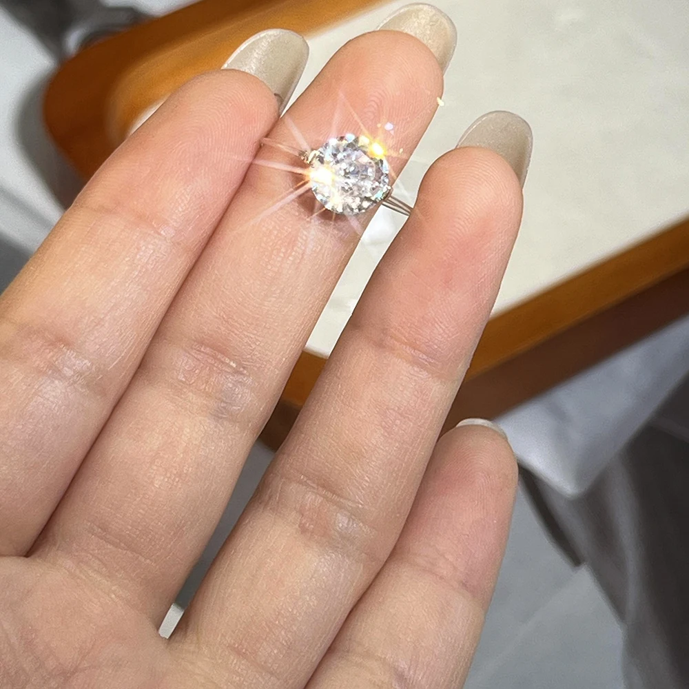 IGOTOS Transparent Fishing Line Moissanite Ring Certified S925 Sterling Silver Round Diamond Ring Wedding Band Jewelry for Women