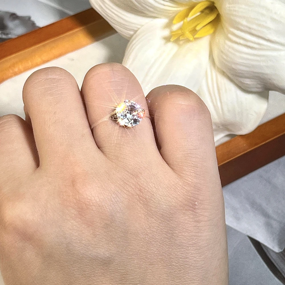 IGOTOS Transparent Fishing Line Moissanite Ring Certified S925 Sterling Silver Round Diamond Ring Wedding Band Jewelry for Women