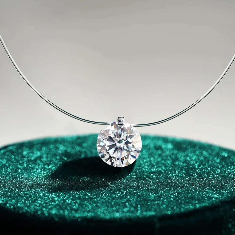 IGOTOS 0.5-5CT Moissanite Pendant Necklace Women  Certified 925 Sterling Silver Transparent Fishing Line Choker Chain Jewelry