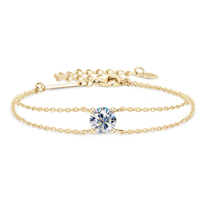 Lnngy 6.5mm 1ct Moissanite Bracelet 925 Sterling Silver Certified Double Chain Bracelets For Women Charm Wedding Jewelry Gift