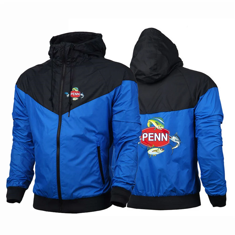 2024 Penn Fishing Reel Men New Spring and Autumn Printing Trendy Breathable Five-Color Stitching Windbreaker Thin Jacket Tops