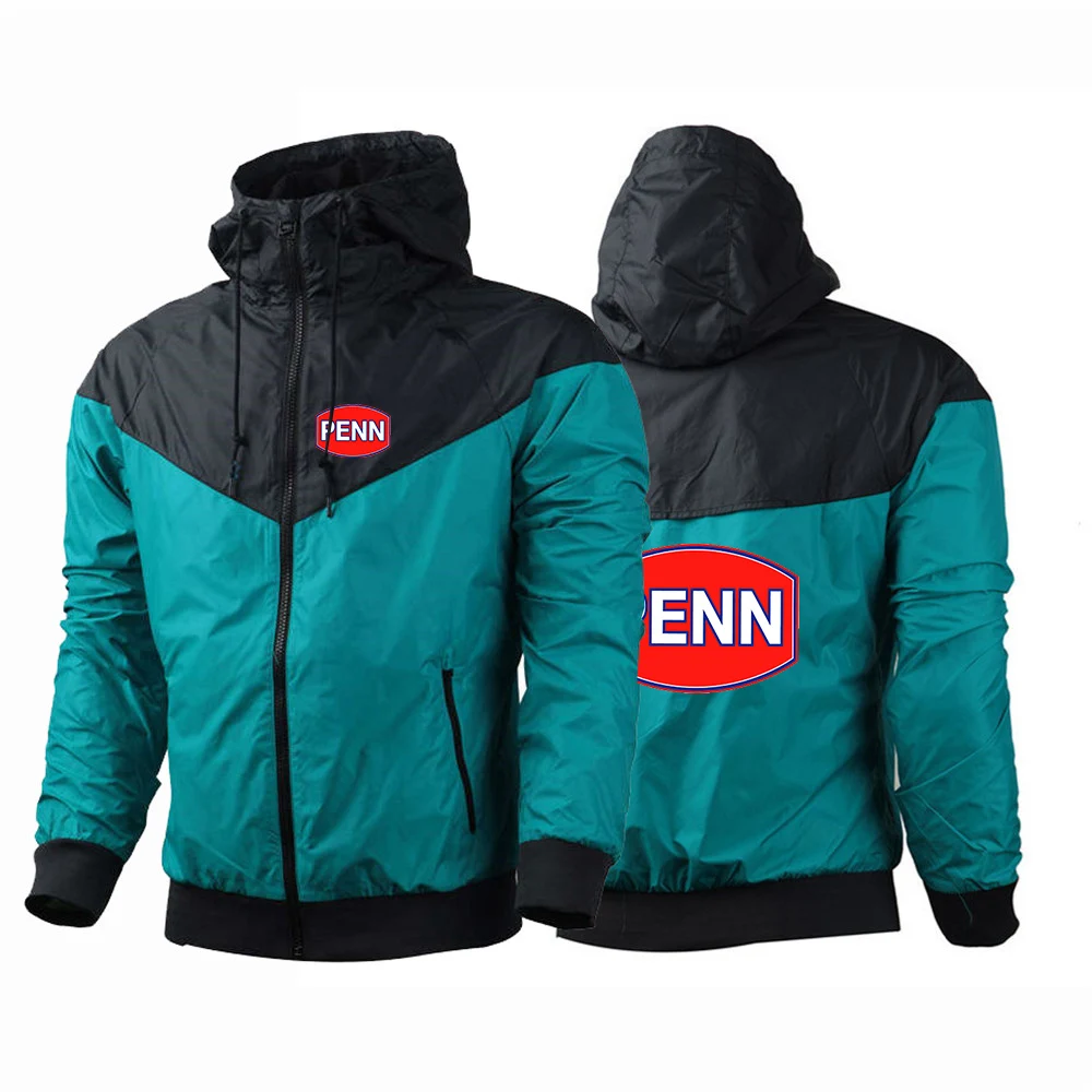 2024 Penn Fishing Reel Men New Spring and Autumn Printing Trendy Breathable Five-Color Stitching Windbreaker Thin Jacket Tops