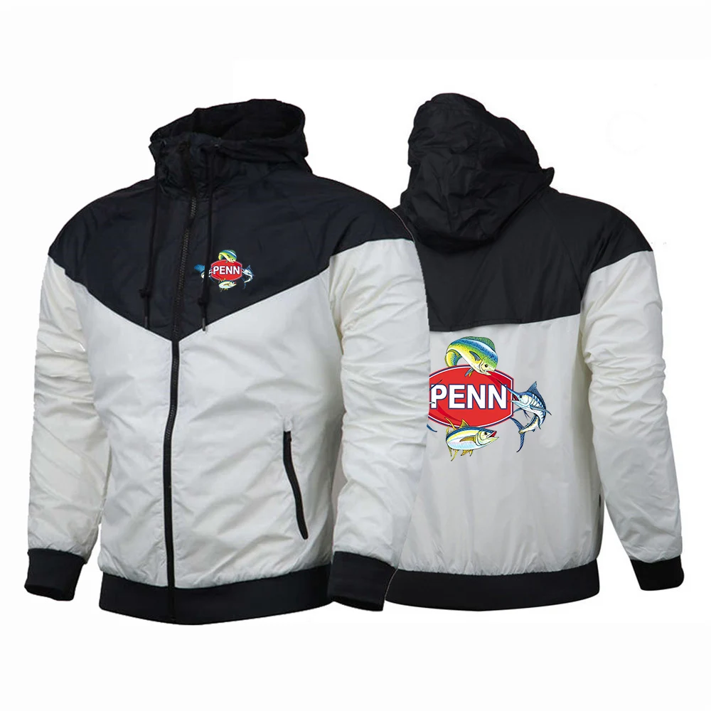2024 Penn Fishing Reel Men New Spring and Autumn Printing Trendy Breathable Five-Color Stitching Windbreaker Thin Jacket Tops