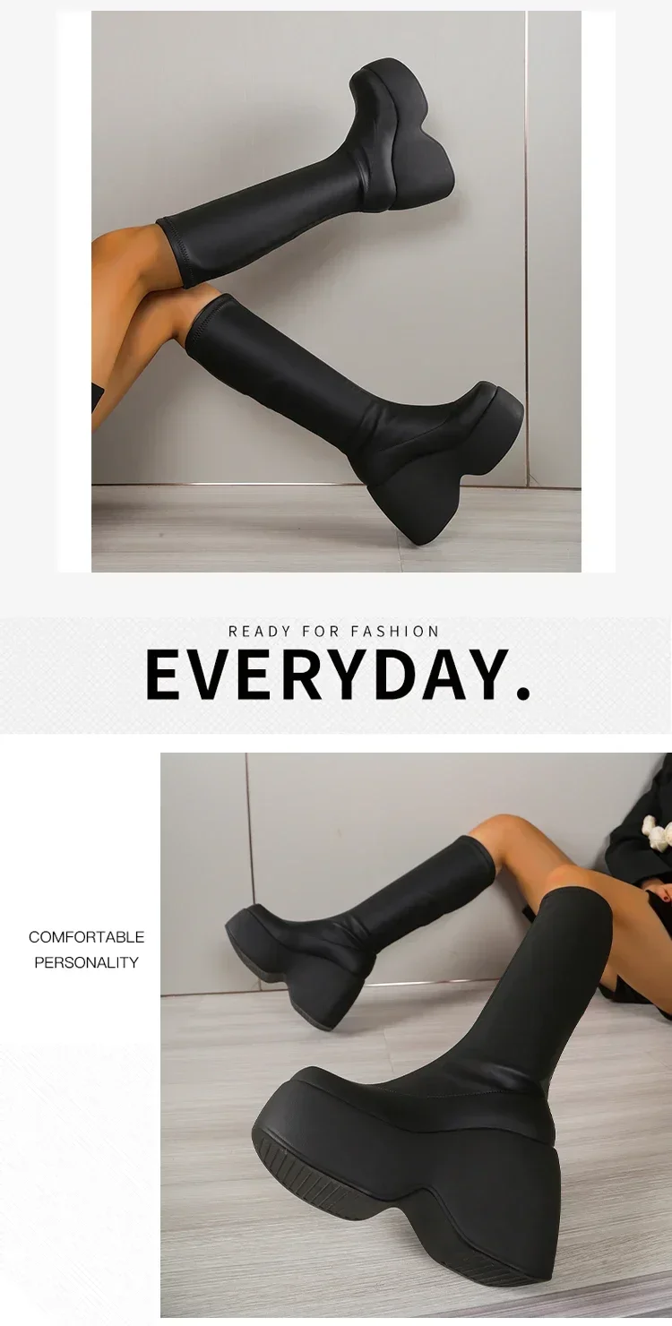 2026 Brand New Gothic Style Sexy Elegant Chunky Platform Women Ankle Boots Big Size 43 Walking Comfy Woman Shoes Platform Shoes