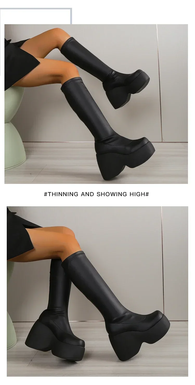 2026 Brand New Gothic Style Sexy Elegant Chunky Platform Women Ankle Boots Big Size 43 Walking Comfy Woman Shoes Platform Shoes