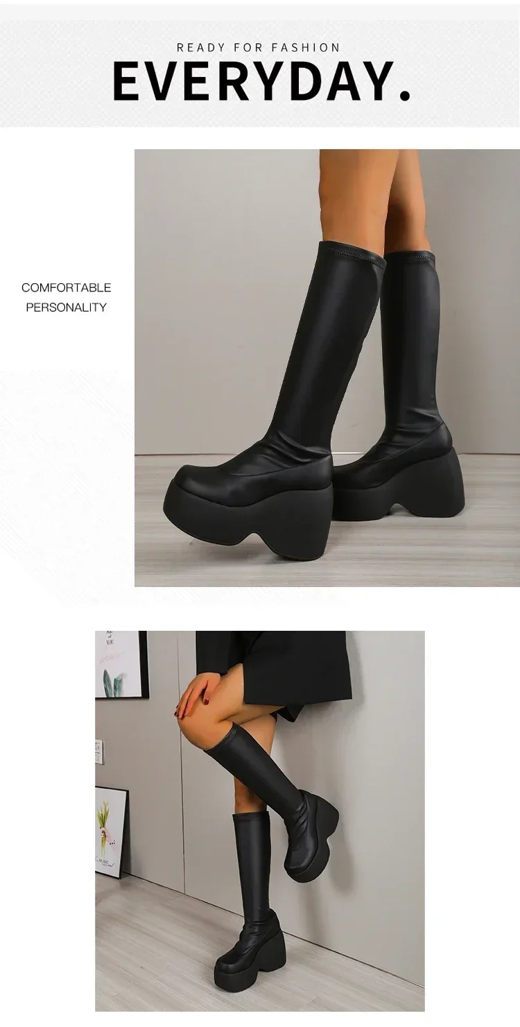 2026 Brand New Gothic Style Sexy Elegant Chunky Platform Women Ankle Boots Big Size 43 Walking Comfy Woman Shoes Platform Shoes