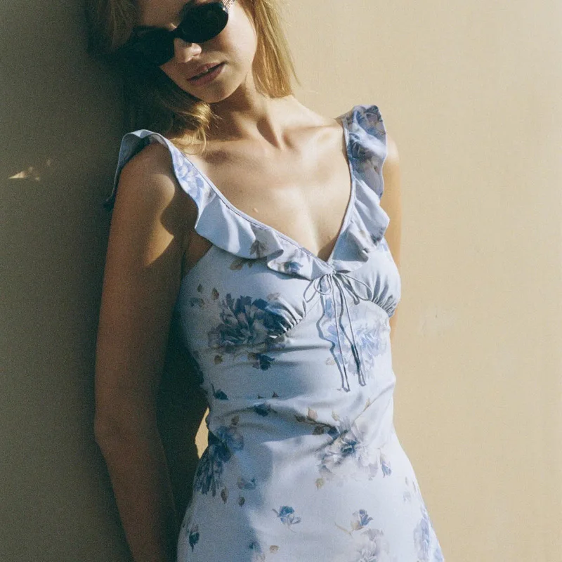 Summer Flower Printed Women's Sexy Low-cut Dress Sleeveless Backless Slim Sling Dresses 2026 Beach Vacation Lady Vestidos