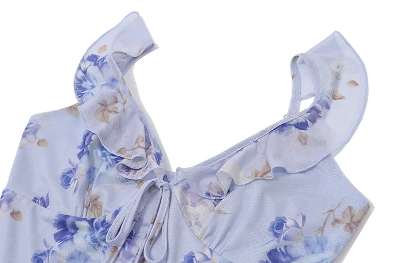 Summer Flower Printed Women's Sexy Low-cut Dress Sleeveless Backless Slim Sling Dresses 2026 Beach Vacation Lady Vestidos