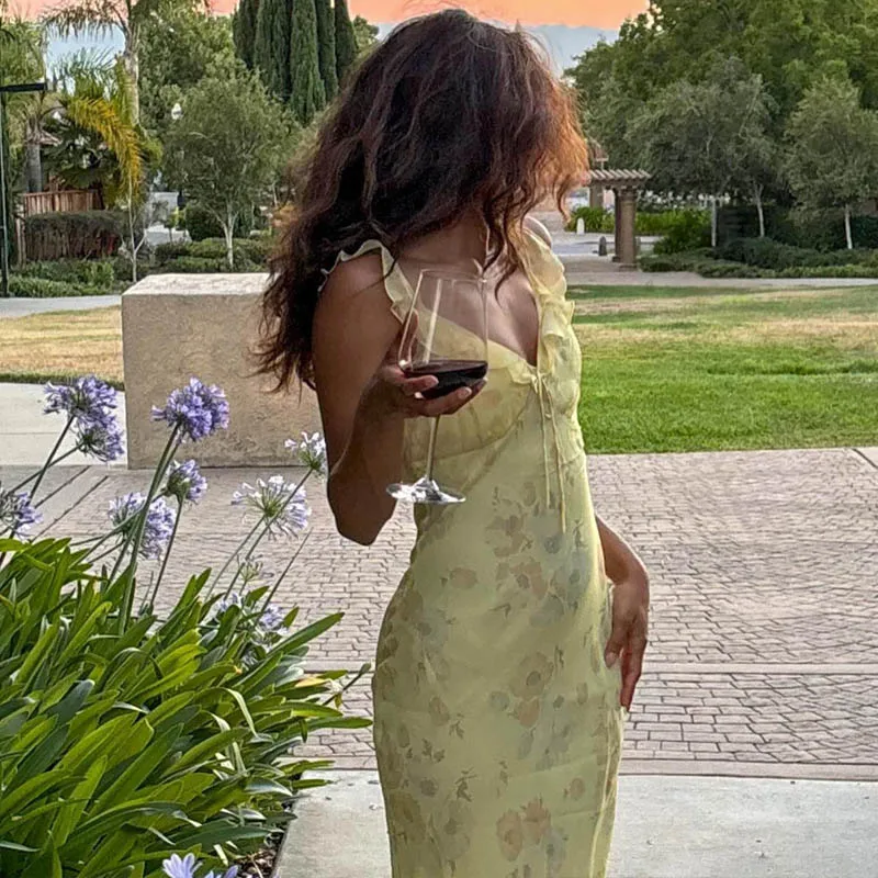 Summer Flower Printed Women's Sexy Low-cut Dress Sleeveless Backless Slim Sling Dresses 2026 Beach Vacation Lady Vestidos