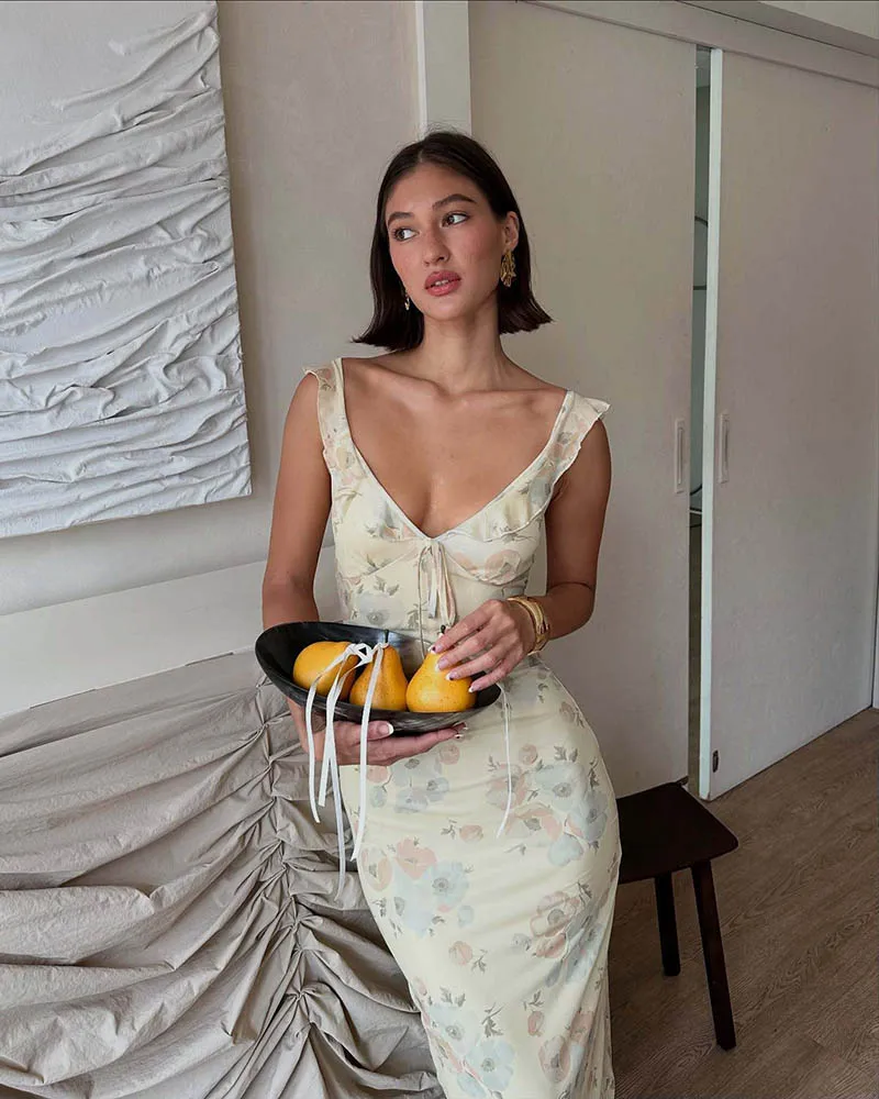 Summer Flower Printed Women's Sexy Low-cut Dress Sleeveless Backless Slim Sling Dresses 2026 Beach Vacation Lady Vestidos