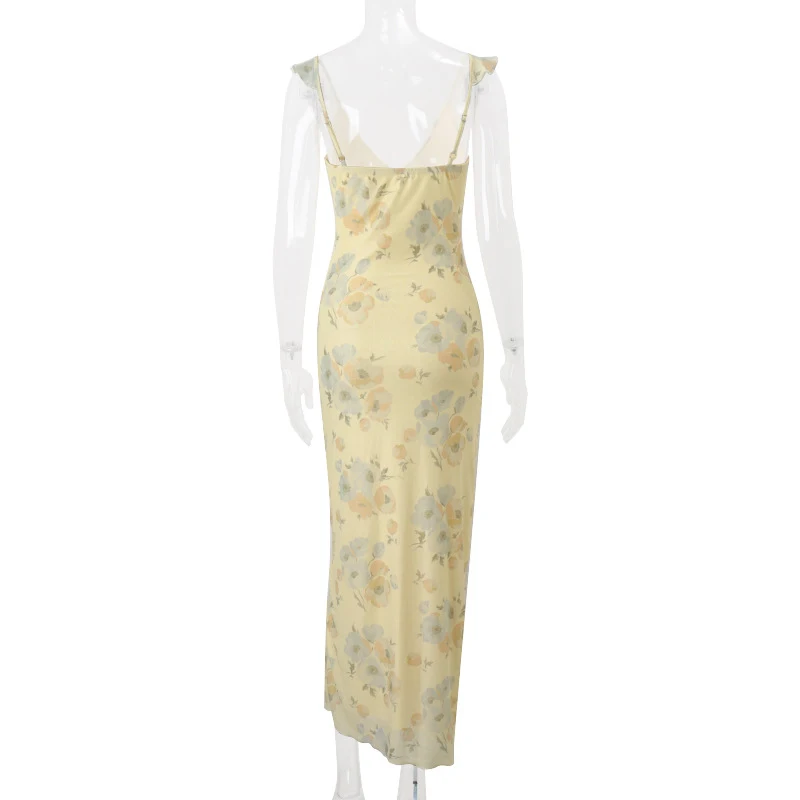 Summer Flower Printed Women's Sexy Low-cut Dress Sleeveless Backless Slim Sling Dresses 2026 Beach Vacation Lady Vestidos