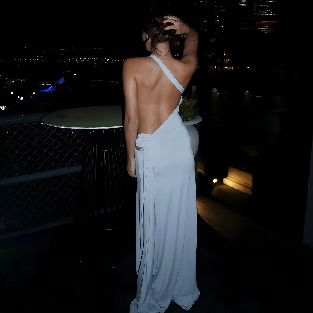 Brown One Shoulder Backless Long Dress Sexy Women's Draped Casual Maxi Dresses Summer Evening Party Wedding Guest Cocktail Black