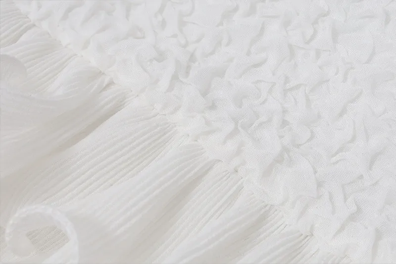 Shestyle Texture White Women 2 Piece Sets Autumn Ruffles Super Short Crop Tops V Neck Sheath Skirts Brand Design Party Outfits