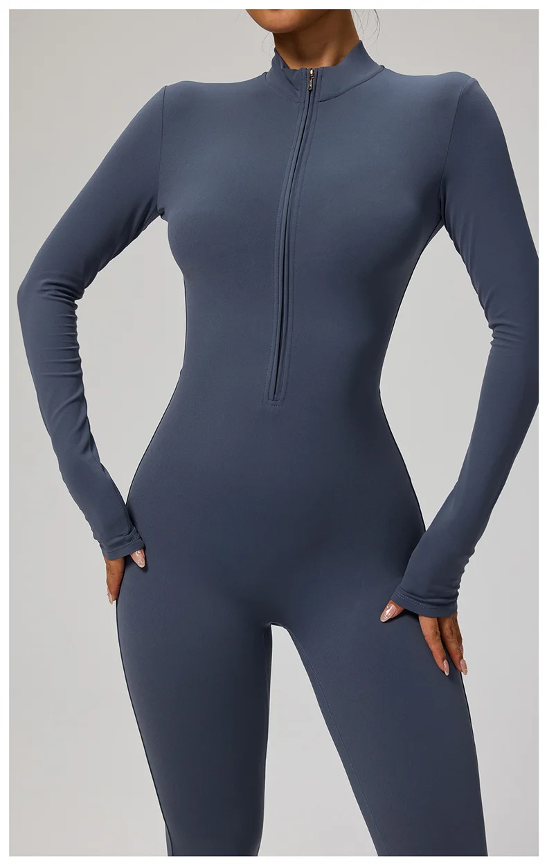 TRY TO BN Women's Jumpsuit Long Sleeve Zipper Shapewear Bodysuit Yoga Fitness One Piece Tights Gym Clothing Mono Deportivo Mujer