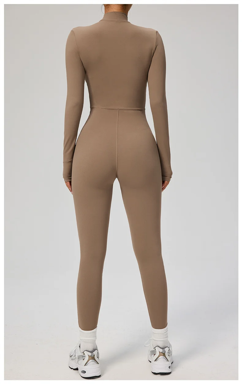 TRY TO BN Women's Jumpsuit Long Sleeve Zipper Shapewear Bodysuit Yoga Fitness One Piece Tights Gym Clothing Mono Deportivo Mujer
