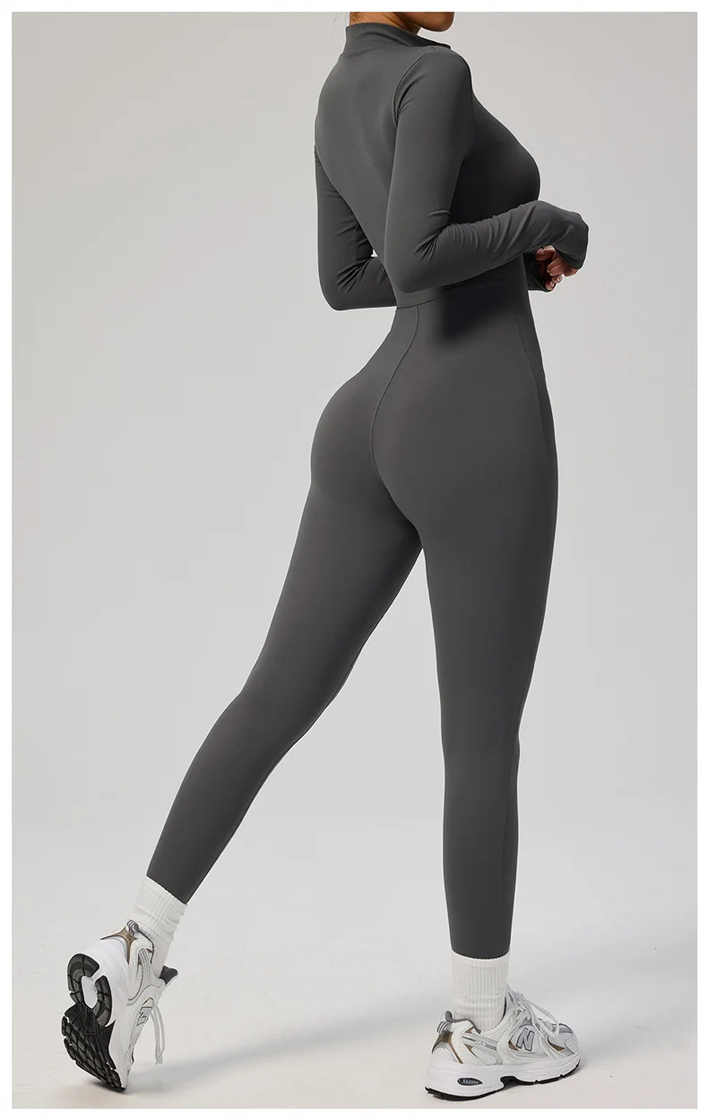 TRY TO BN Women's Jumpsuit Long Sleeve Zipper Shapewear Bodysuit Yoga Fitness One Piece Tights Gym Clothing Mono Deportivo Mujer