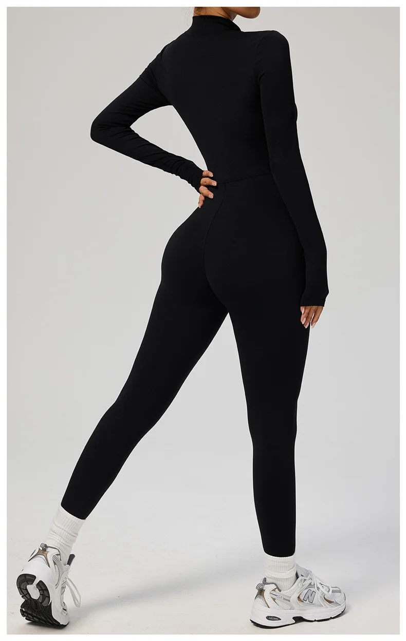 TRY TO BN Women's Jumpsuit Long Sleeve Zipper Shapewear Bodysuit Yoga Fitness One Piece Tights Gym Clothing Mono Deportivo Mujer
