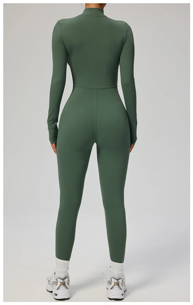 TRY TO BN Women's Jumpsuit Long Sleeve Zipper Shapewear Bodysuit Yoga Fitness One Piece Tights Gym Clothing Mono Deportivo Mujer