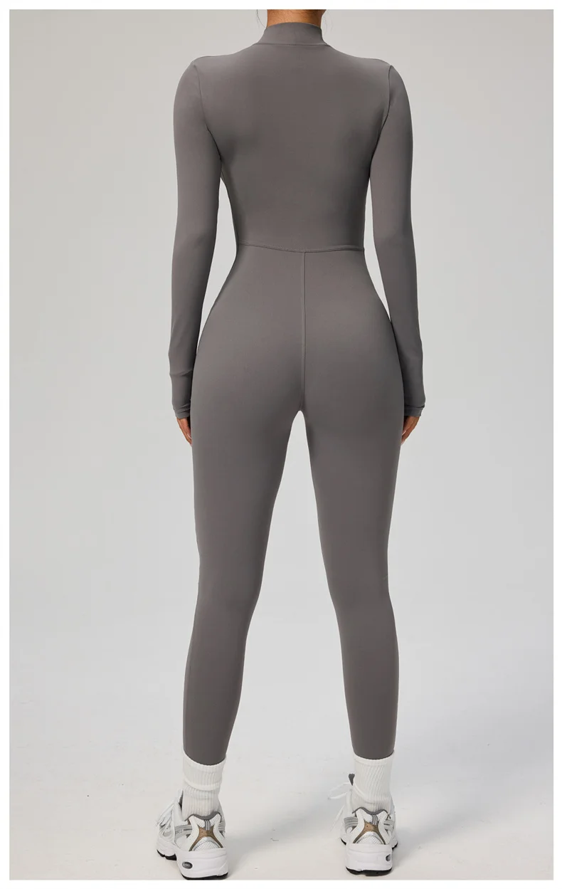 TRY TO BN Women's Jumpsuit Long Sleeve Zipper Shapewear Bodysuit Yoga Fitness One Piece Tights Gym Clothing Mono Deportivo Mujer