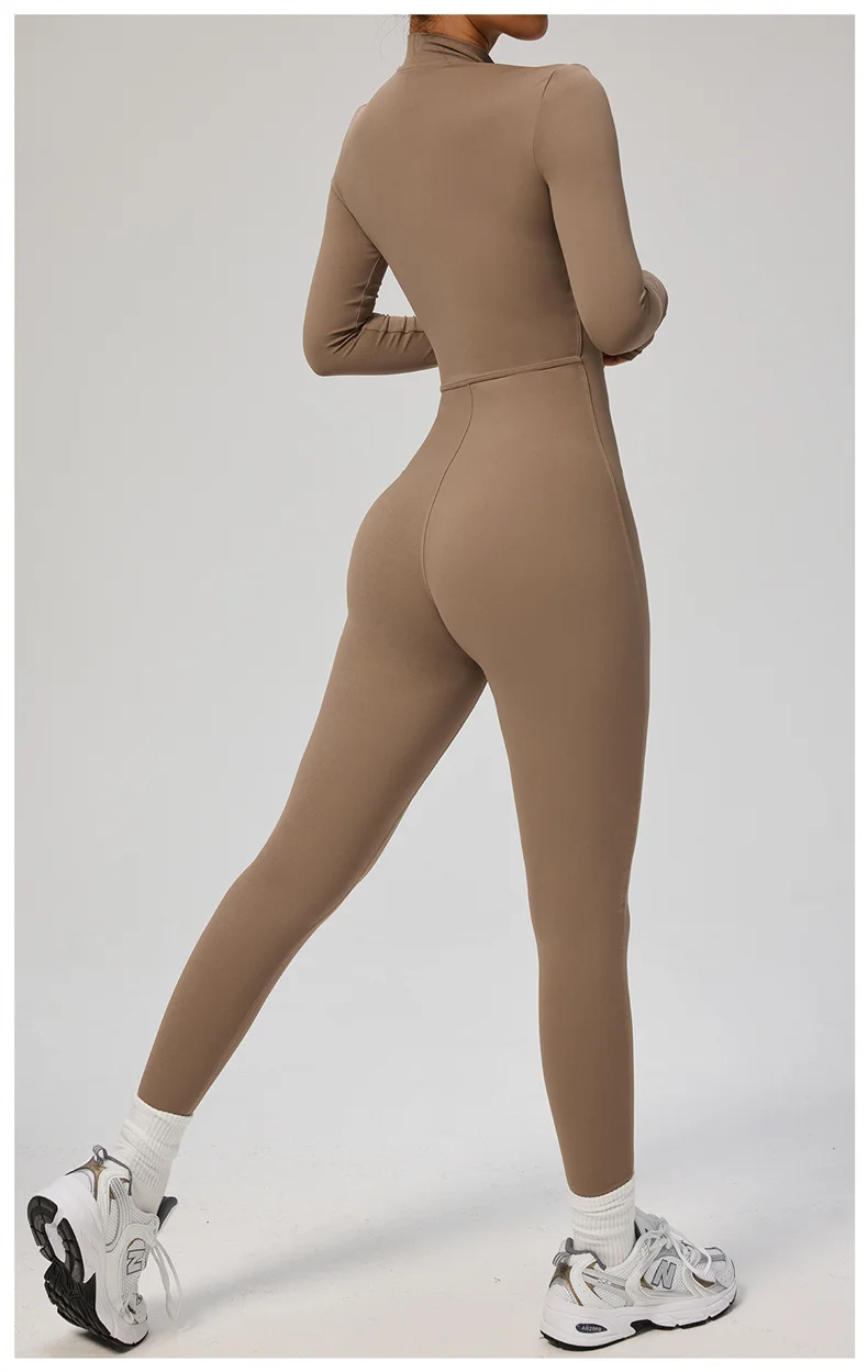 TRY TO BN Women's Jumpsuit Long Sleeve Zipper Shapewear Bodysuit Yoga Fitness One Piece Tights Gym Clothing Mono Deportivo Mujer