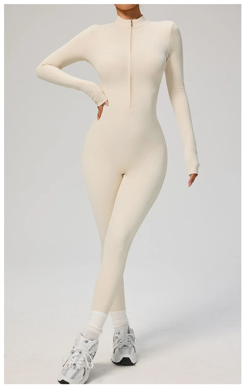 TRY TO BN Women's Jumpsuit Long Sleeve Zipper Shapewear Bodysuit Yoga Fitness One Piece Tights Gym Clothing Mono Deportivo Mujer
