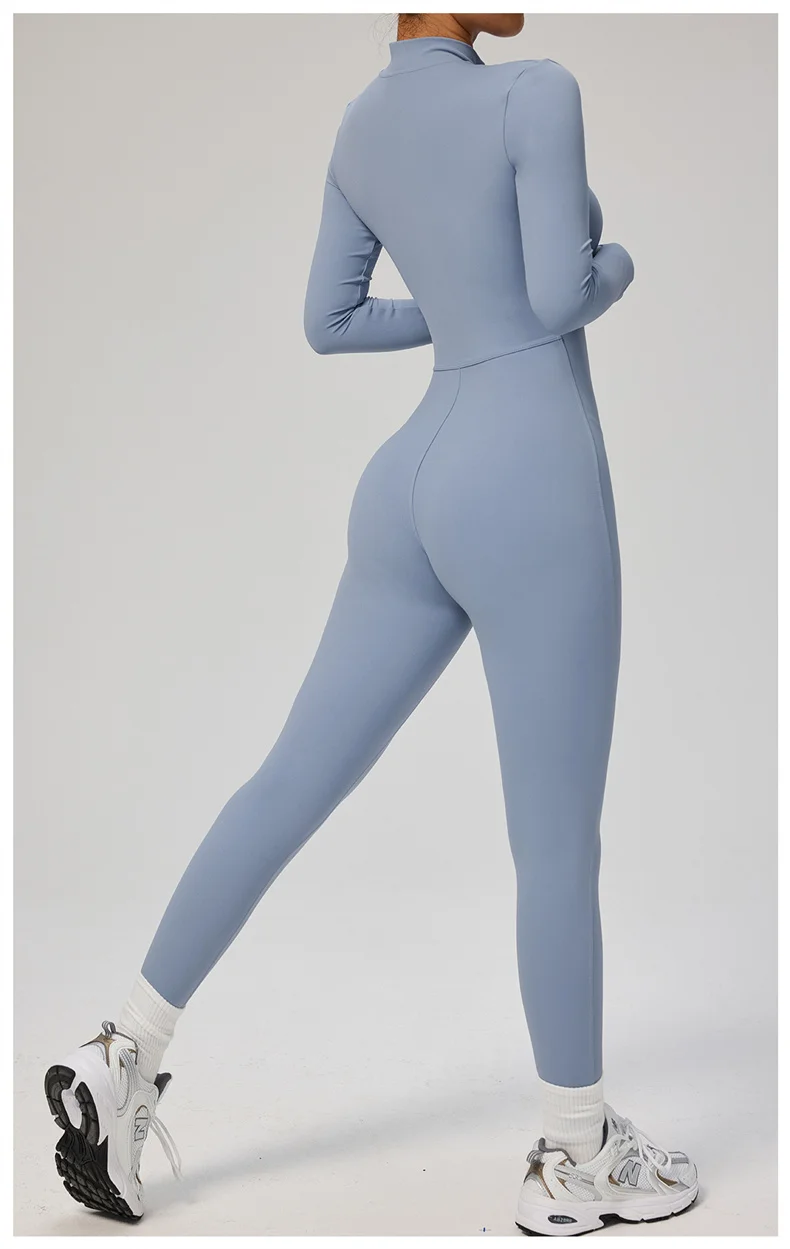 TRY TO BN Women's Jumpsuit Long Sleeve Zipper Shapewear Bodysuit Yoga Fitness One Piece Tights Gym Clothing Mono Deportivo Mujer