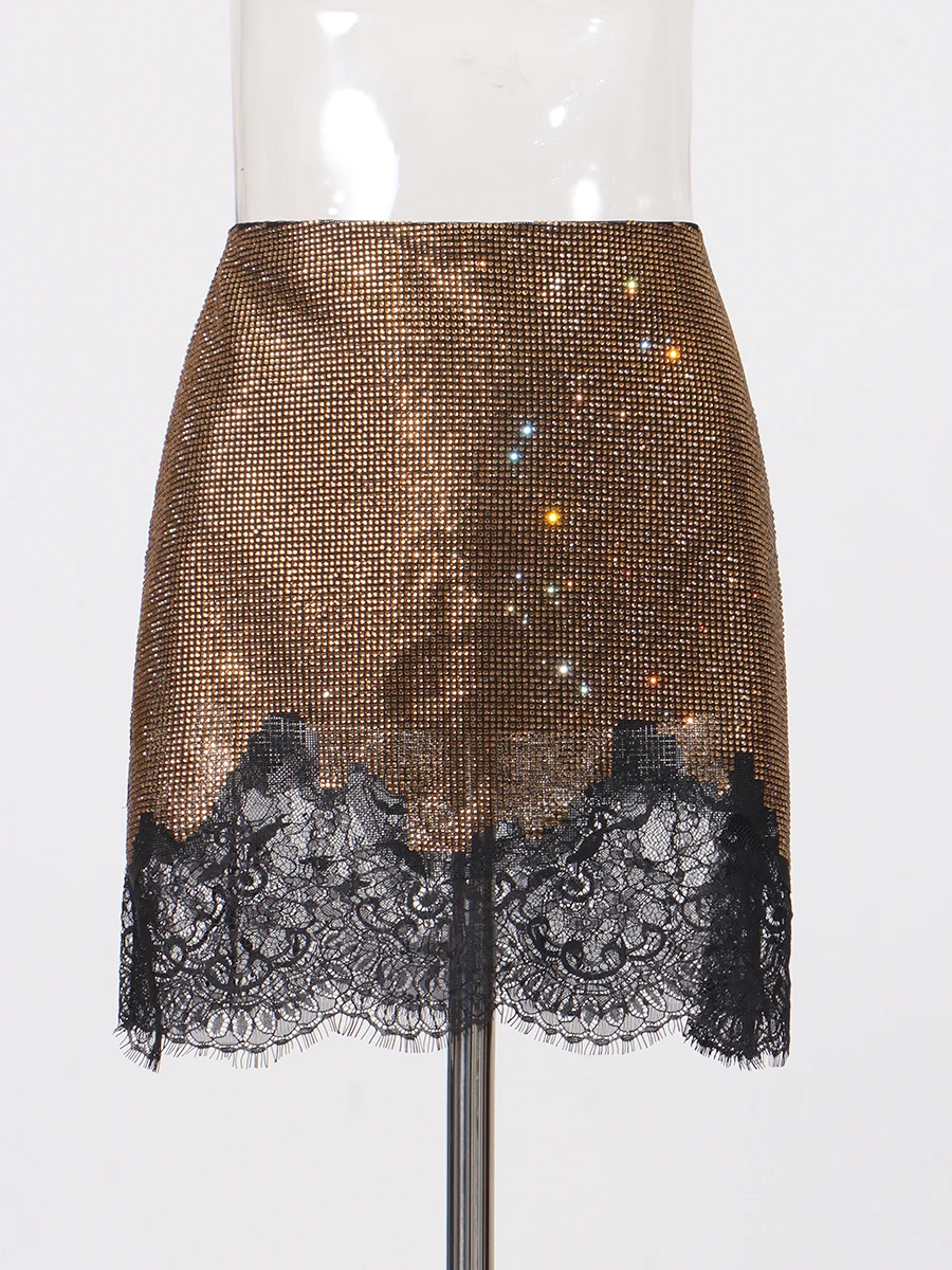 TWOTWINSTYLE Hit Color Slimming Spliced Hot Fix Fashion Skirts for Women High Waist Sheer Patchwork Lace Elegant Skirt Female