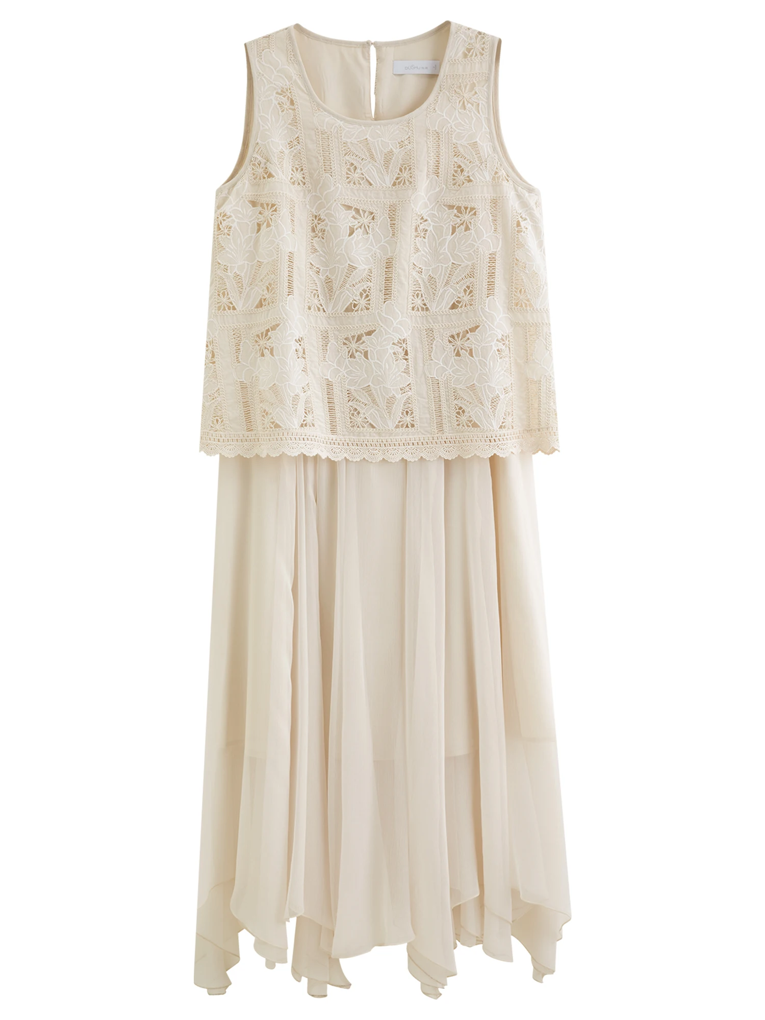 DUSHU 2026 Summer Women's Heavy Embroidered Lace Vacation Dress, Romantic Openwork Festival Maxi for Coquette & Boho Art Style