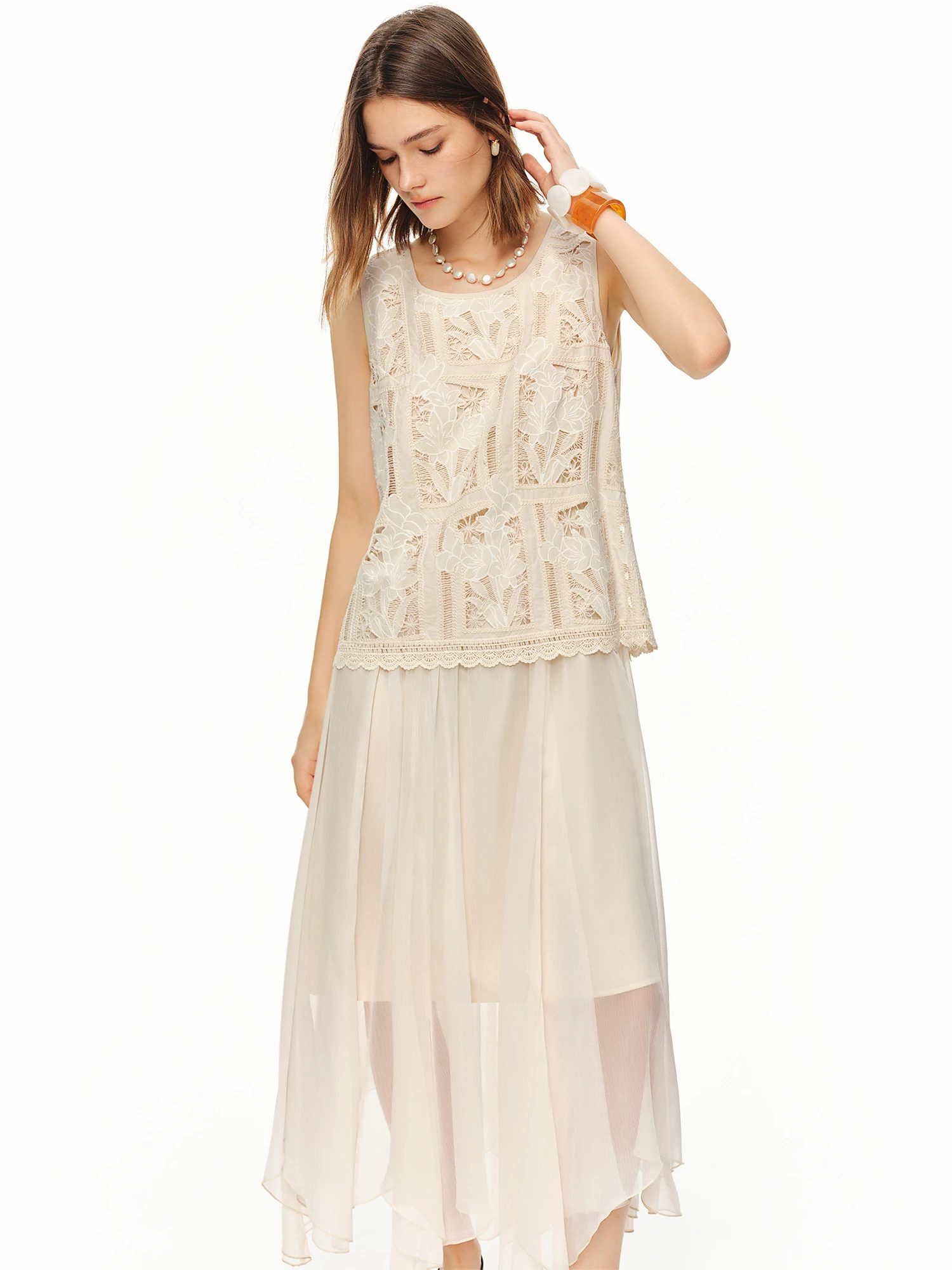 DUSHU 2026 Summer Women's Heavy Embroidered Lace Vacation Dress, Romantic Openwork Festival Maxi for Coquette & Boho Art Style