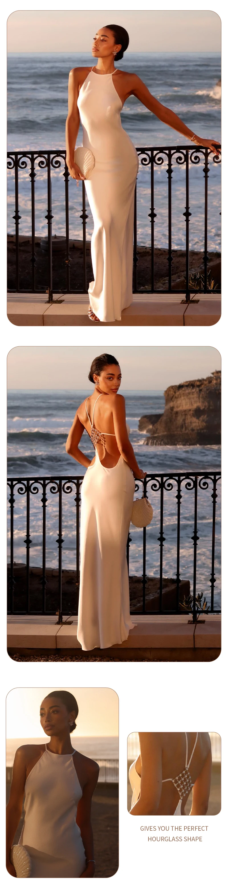 VC 2026 Sexy Backless Satin Maxi Dress For Women Spaghetti Strap Crystal Back Evening Dress Elegant Bodycon Party Slim Fit Dress