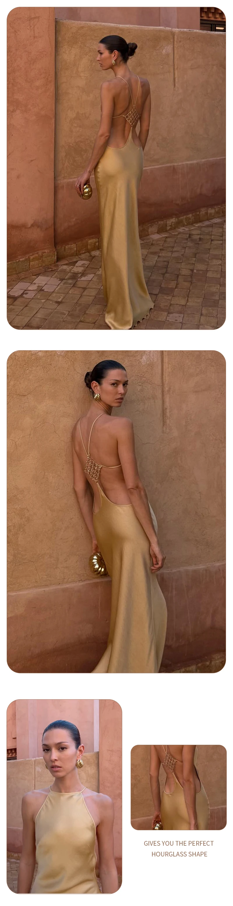 VC 2026 Sexy Backless Satin Maxi Dress For Women Spaghetti Strap Crystal Back Evening Dress Elegant Bodycon Party Slim Fit Dress