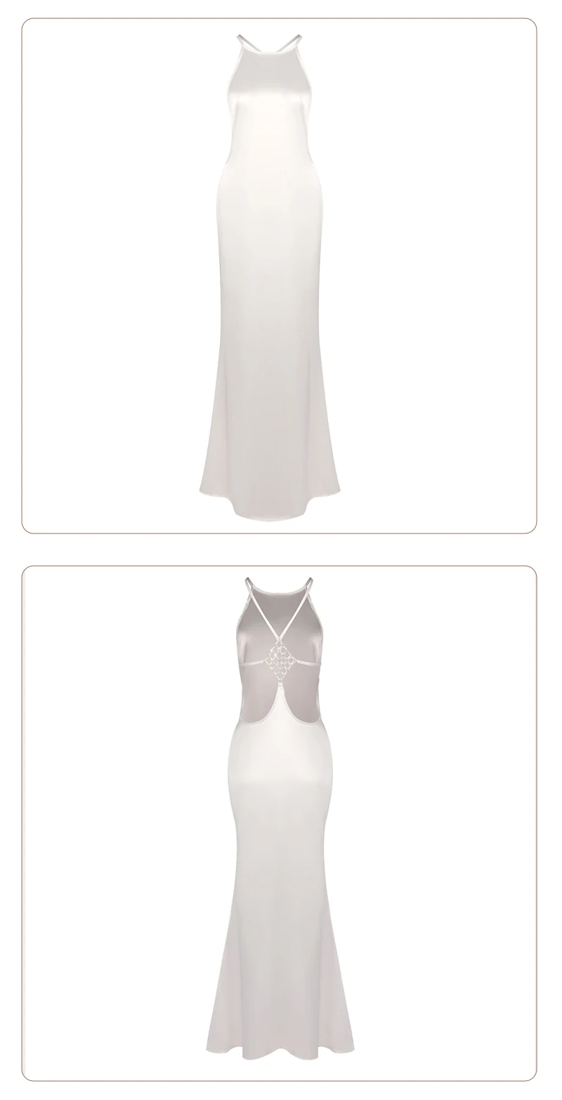 VC 2026 Sexy Backless Satin Maxi Dress For Women Spaghetti Strap Crystal Back Evening Dress Elegant Bodycon Party Slim Fit Dress