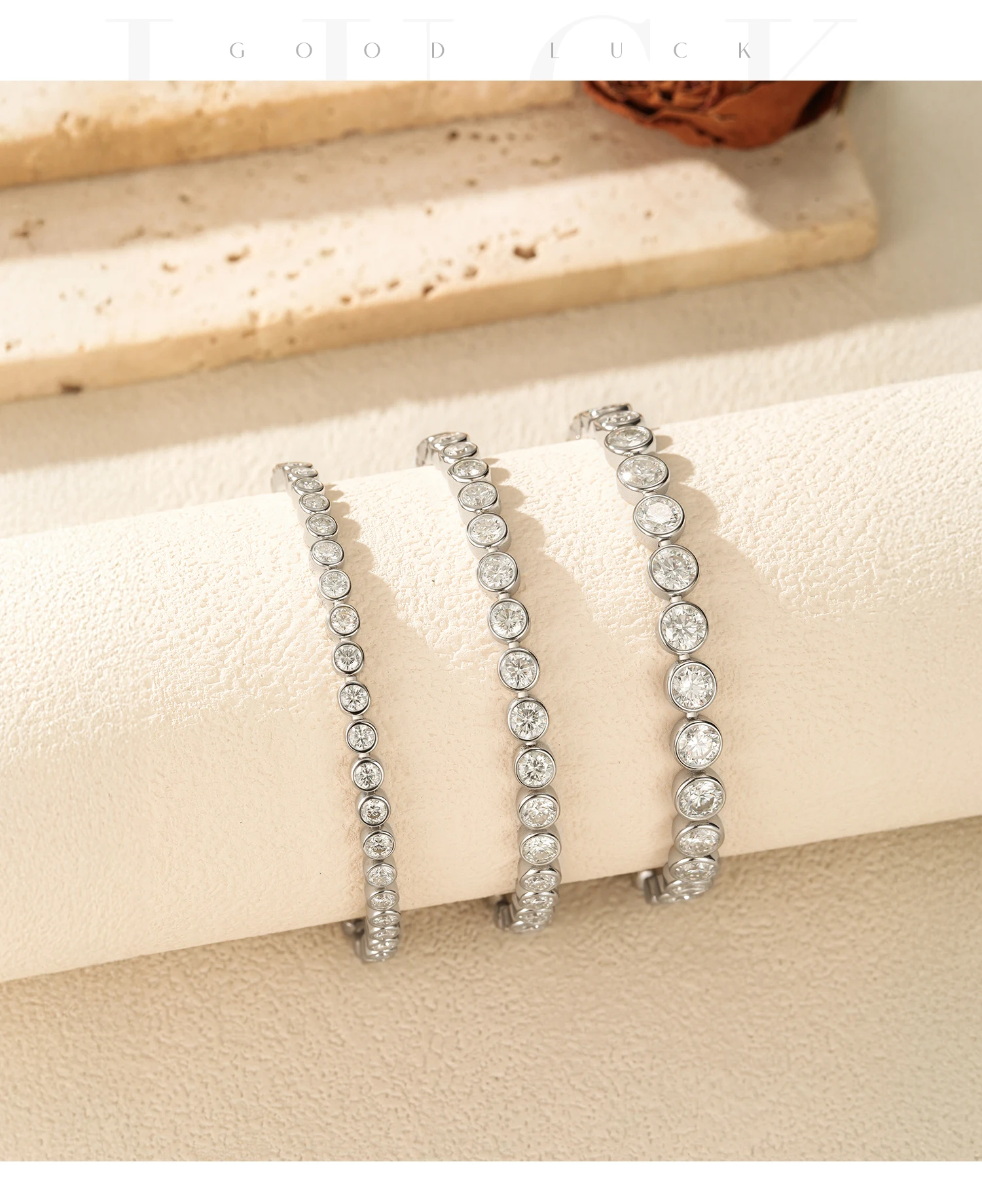 MODIAN D VVS1 Round Moissanite Tennis Bracelet 3mm/4mm/5mm 925 Sterling Silver Tennis Stackable Bracelets for Women Men Jewelry