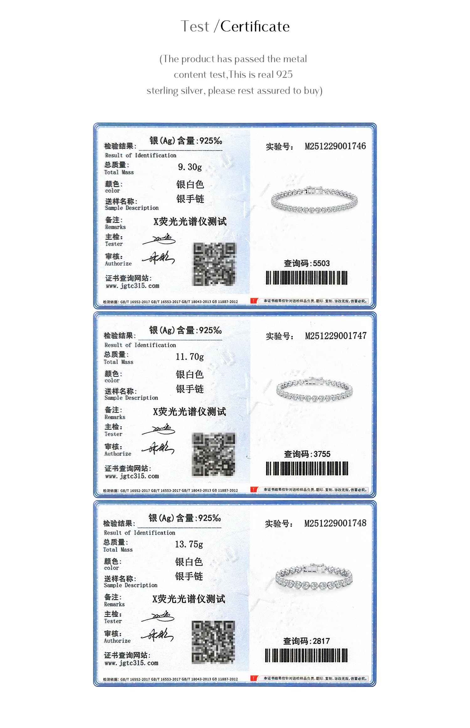 MODIAN D VVS1 Round Moissanite Tennis Bracelet 3mm/4mm/5mm 925 Sterling Silver Tennis Stackable Bracelets for Women Men Jewelry