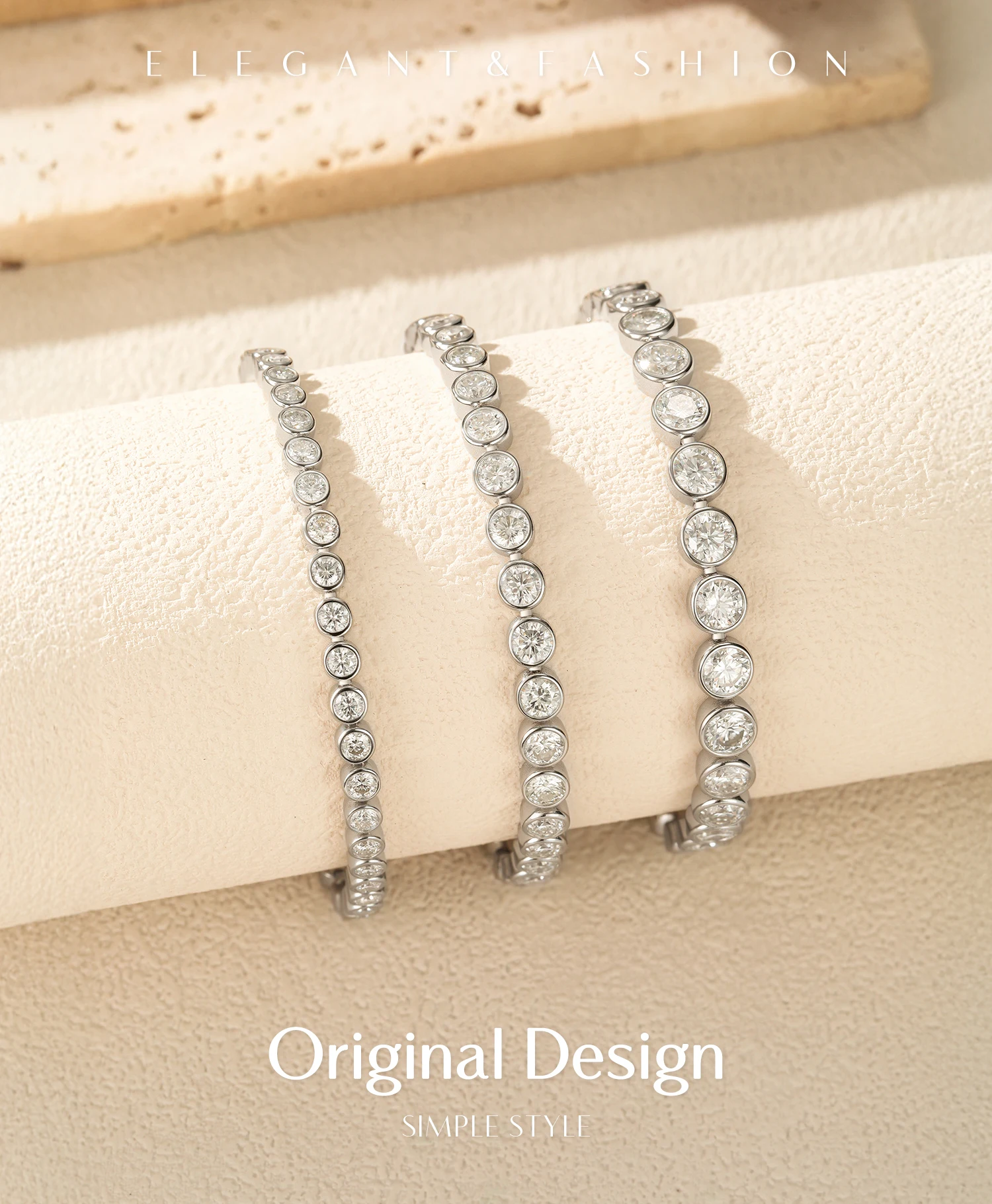 MODIAN D VVS1 Round Moissanite Tennis Bracelet 3mm/4mm/5mm 925 Sterling Silver Tennis Stackable Bracelets for Women Men Jewelry