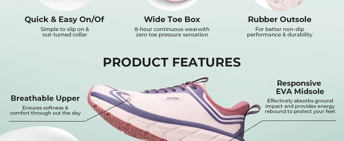 Fitville Women'S Walking Shoes Wide Toe Box Sneakers Non-Slip Athletic Tennis Running Shoes For Swollen Feet Pain Relief