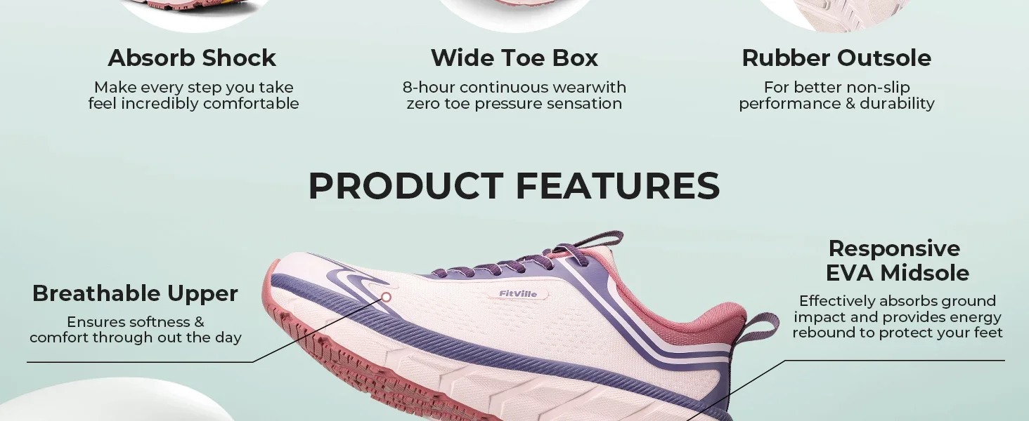 Fitville Women'S Walking Shoes Wide Toe Box Sneakers Non-Slip Athletic Tennis Running Shoes For Swollen Feet Pain Relief