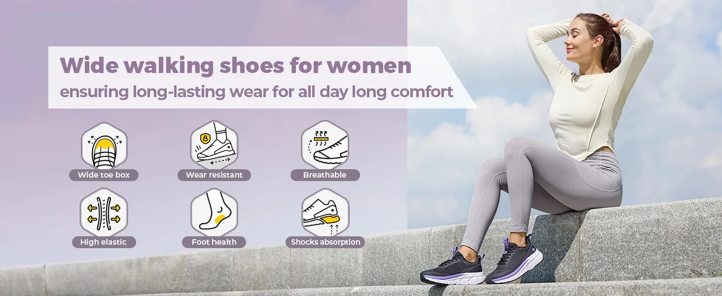 Fitville Women'S Walking Shoes Wide Toe Box Sneakers Non-Slip Athletic Tennis Running Shoes For Swollen Feet Pain Relief