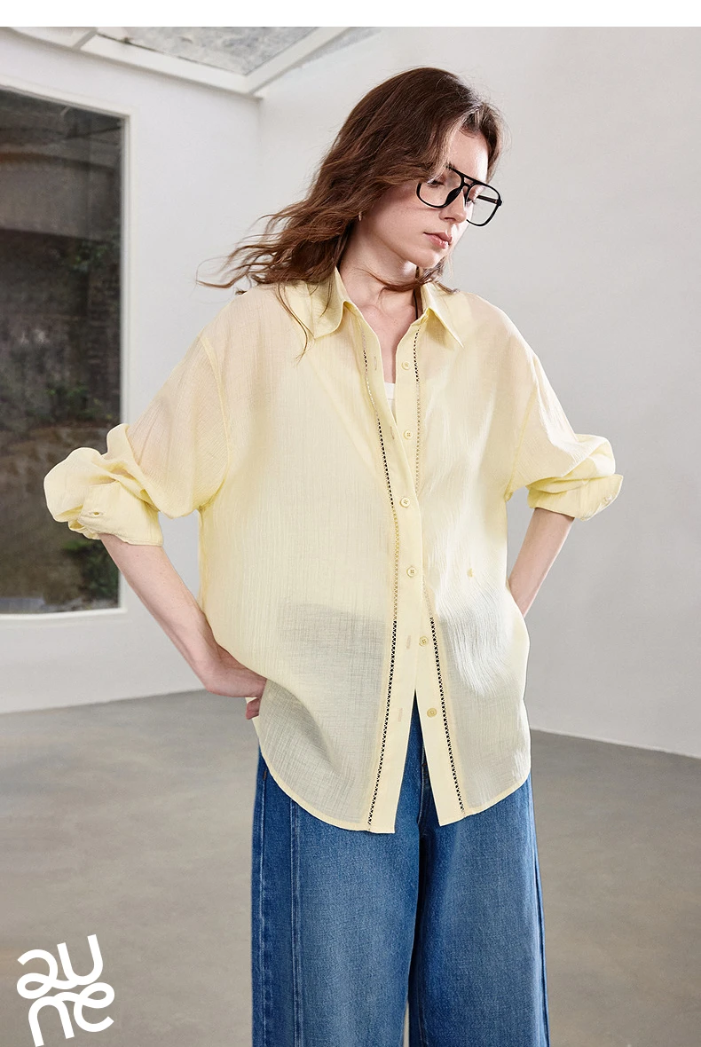 TOYOUTH Women Shirt 2026 Spring New Lyocell Acetate Vacation Commuter Shirt