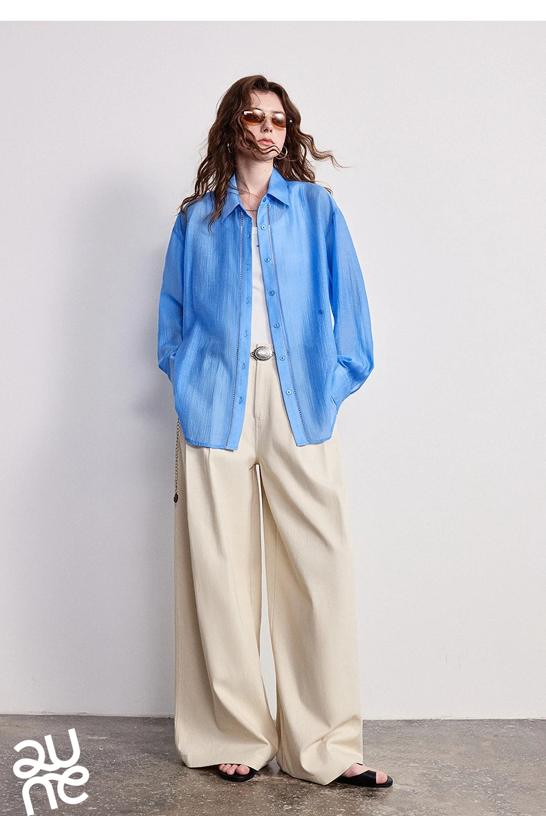 TOYOUTH Women Shirt 2026 Spring New Lyocell Acetate Vacation Commuter Shirt